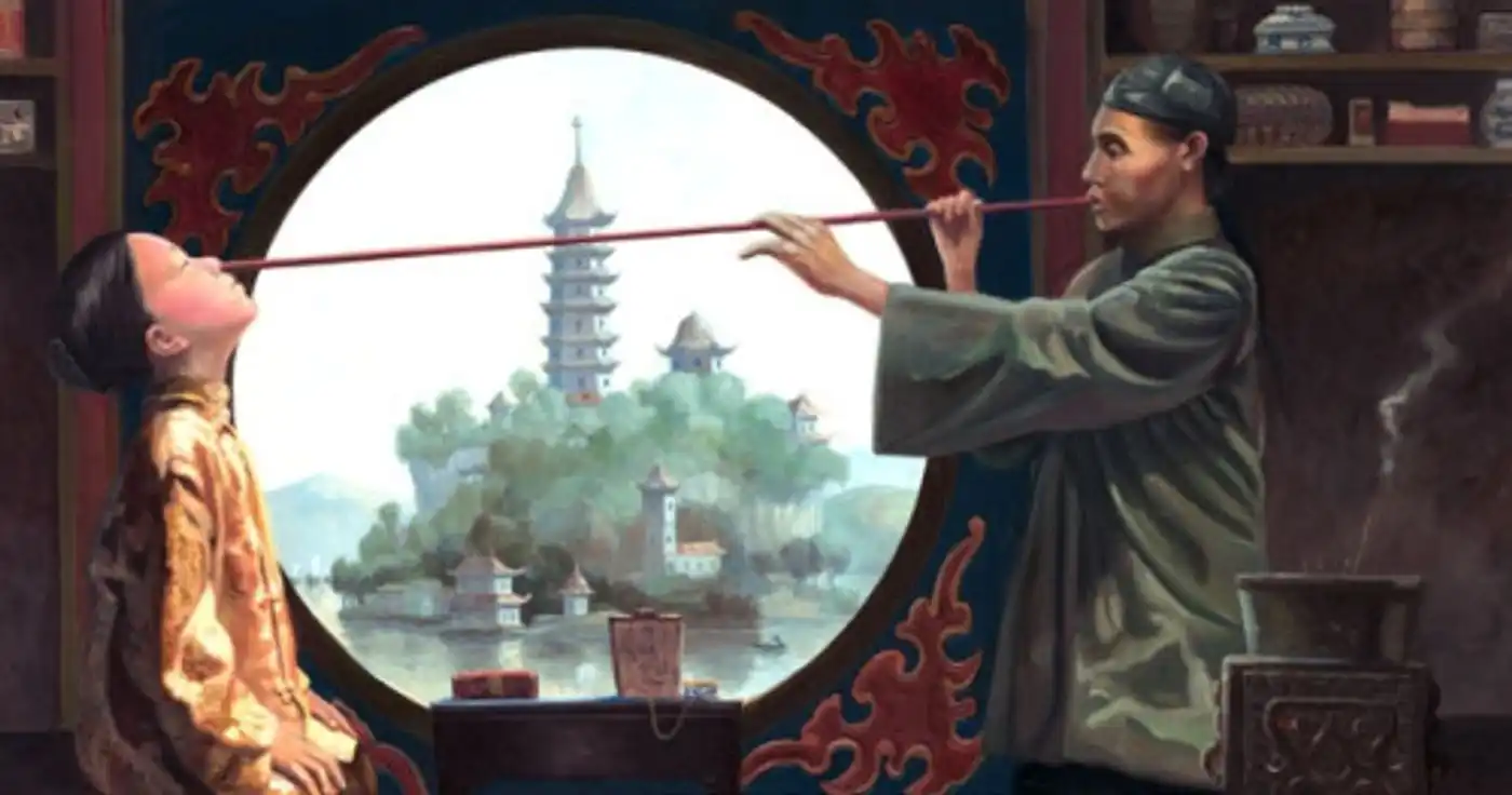 Painting depicting the use of variolation in China during the Ming Dynasty